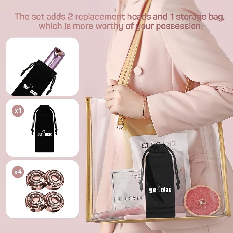 gurelax Facial Hair Removal for Women, Ladies Face Shaver(Rechargeable) for Chin Upper Lip Neck Armpits, Included 4 Replacement Heads, with a Velvet Storage Pouch - Image 4